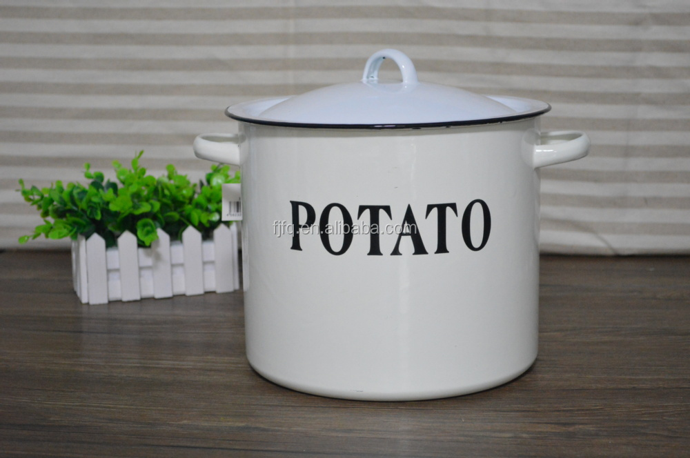 Dia 24cm Vintage Enamel Storage Pot Potato Pot With Lid