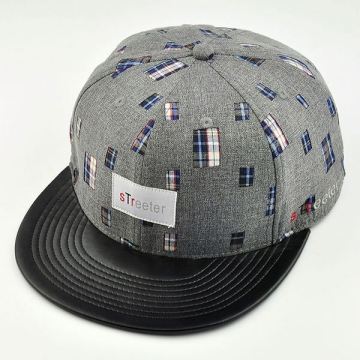 flat leather brim snapback cap/customized fashion snapback hat/leather strap snapback hat