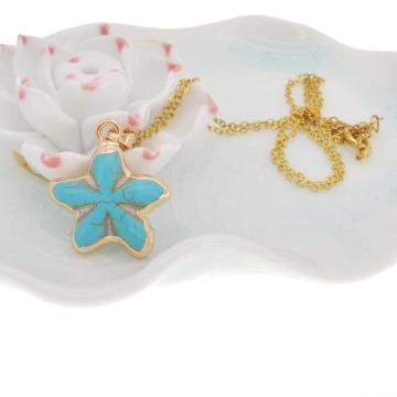 Wrapped Gold turquoise Howlite seastar pendant Necklace for women