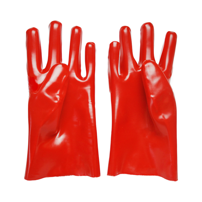 Guantes recubiertos de PVC rojo Polyster Linning 27cm