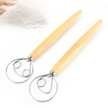 13 inch Stainless Steel Bread Danish Dough Whisk with Wood Handle - Cheap Price for Pastry or Pizza