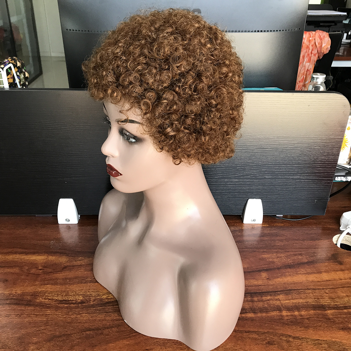 Top Selling wholesale afro puff style short human hair wigs african, machine made short woman wig