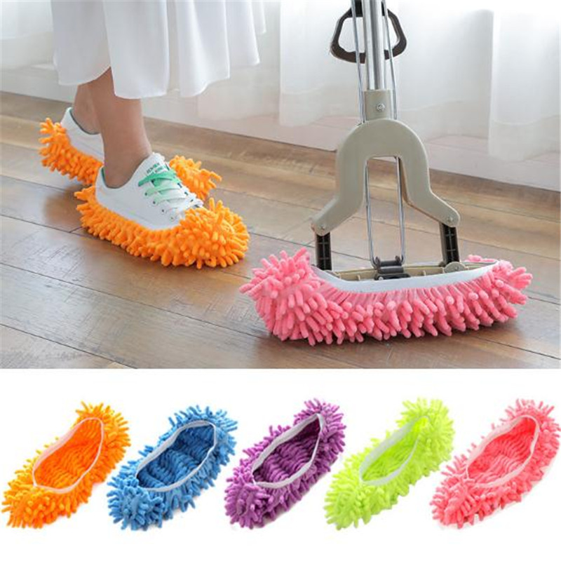 Factory direct sales floor cleaning removable  chenille sloth mopping slippers cover mop cute guest slippers set