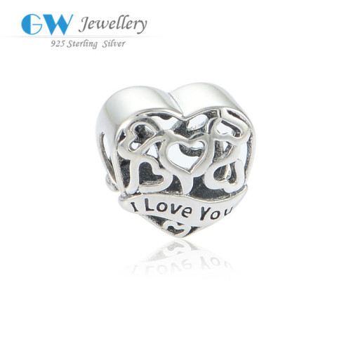 wholesale hollow Heart Love Charm Fits European Bracelets DIY 925 Sterling Silver Bulk Charms