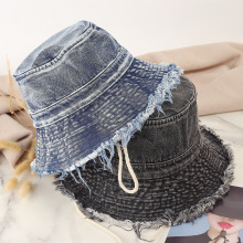 Hip Hop Distressed Jeans and Embroidered Denim Bucket Hat