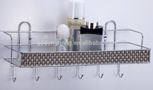 Single layer bathroom wire storage shelf with hooks