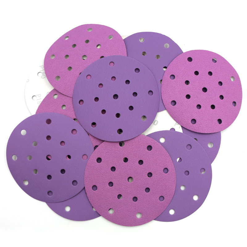 SUNPLUS Hook and Loop Purple Film Backing Aluminum Oxide Sanding Disc Strong Ceramic Film Sandpaper