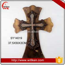 Wooden crucifix decorating with crosses on wall wood craft