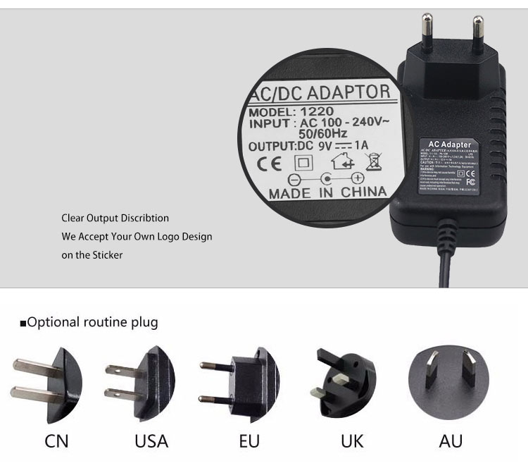 9V 1A 9W wall charger