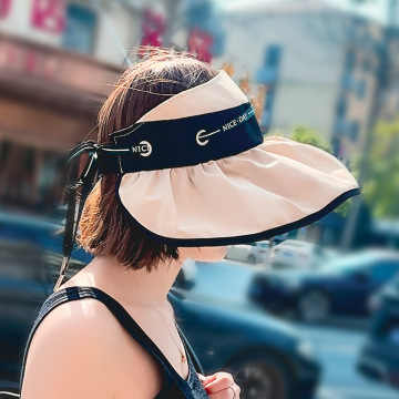 Factory Wholesale: Sunscreen Black Glue Empty Top Hat with Large Eaves and Drawstring Visor Hat