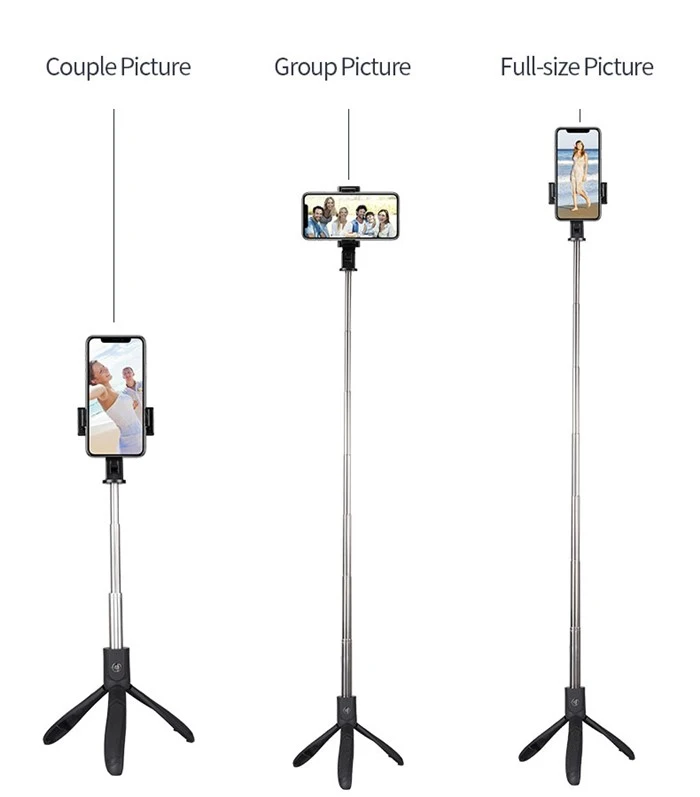Stainless Steel Tubes 245 Degrees Swivel Mirror Bluetooth Selfie Stick with Tripod Stand