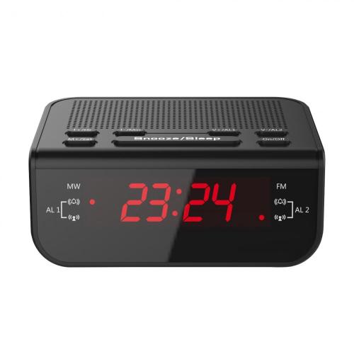 AM / FM Digital Alarm Clock dengan Dual Alarm Buzzer Snooze Sleep Function Tampilan LED Waktu Merah