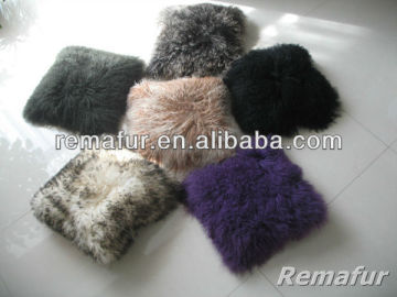 Dyed mongolian sheep fur pillow for home furnishing