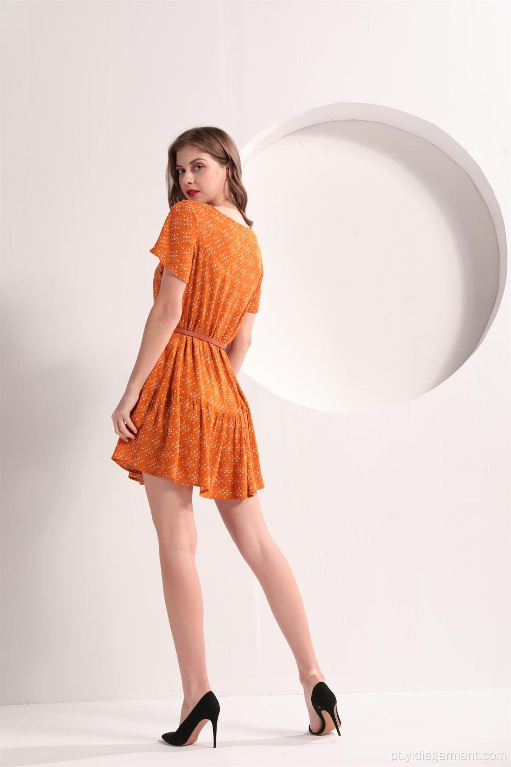 Mini vestido laranja de verão para mulheres