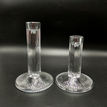 Bougeoirs piliers en verre clair vintage