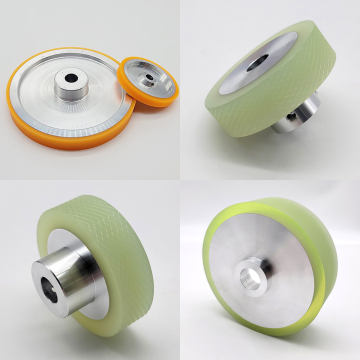 custom length Pu encoder wheel knurled aluminum stainless steel metal encoder wheel 100mm 200mm 300mm polyurethane encoder wheel