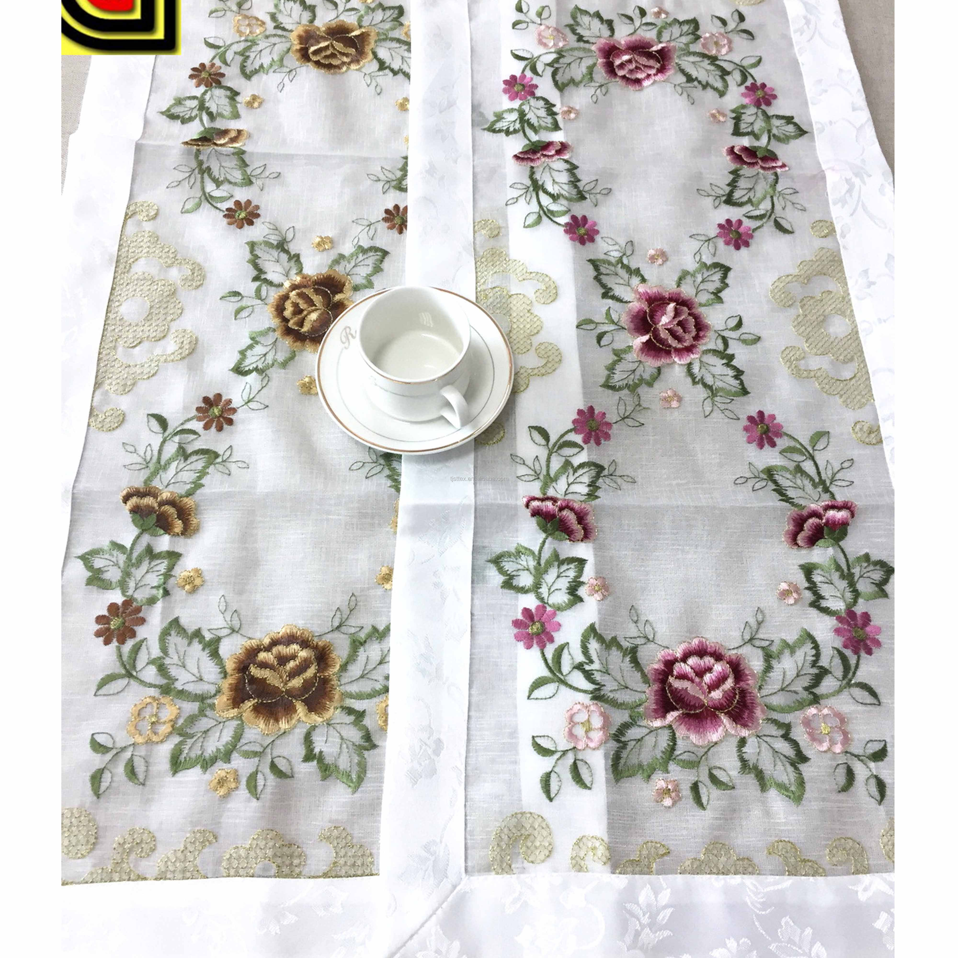 White Embroidery rose organza table cloth table runner