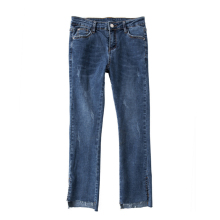 Scratches Raw Edge Side Slit Jeans with Nine Cut for Women