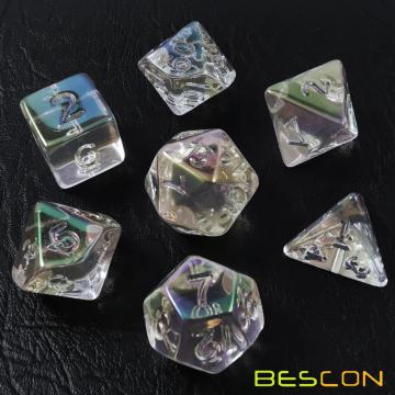 Bescon Ensemble de dés polyédriques en placage brut non peint de 7 dés RPG transparent nacré