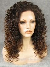 Long afro curl brown lace front wig synthetic natural scalp wig