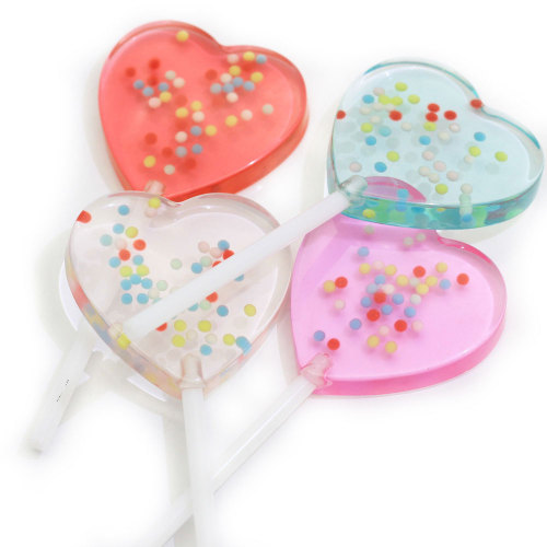 Licht Kleurrijke Hart Snoep Lollipop Vormige Hars Kralen Plaksteen Cabochon DIY Speelgoed Decor Charms Kids Craft Items