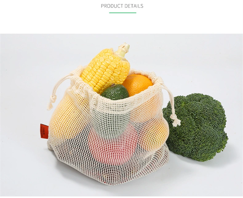 Vegetable Bags Reusable Cotton Mesh Bags Drawstring Bag