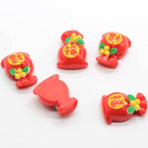 100pcs Chinese Style Red Lucky Bag Shaped Resin Cabochon For Holiday Party Decor DIY Craft Kids Toy Ornaments