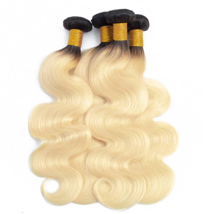 Lsy Roots Human Hair Weave Sew in Virgin Human Hair Bundles with Closure Brazilian 1B 613 Honey Platinum Blonde Black Remy Hair