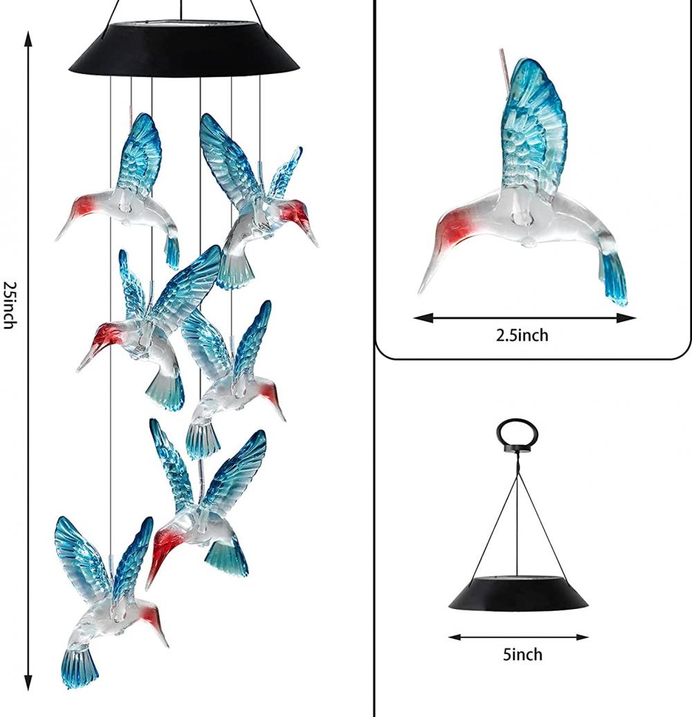 Hummingbird Solar Wind Chimes เปลี่ยนสี