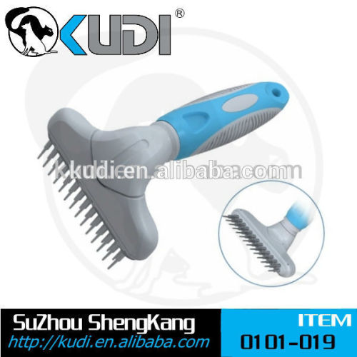 Double pin rotatable pet comb with rubber handle