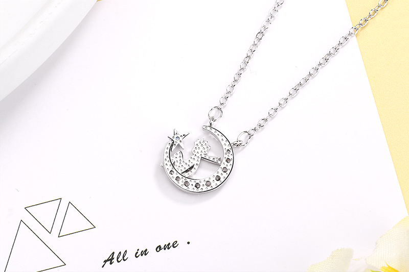 fashion brass necklace with pendants diamond crescent moon star pendant jewelry angel necklace