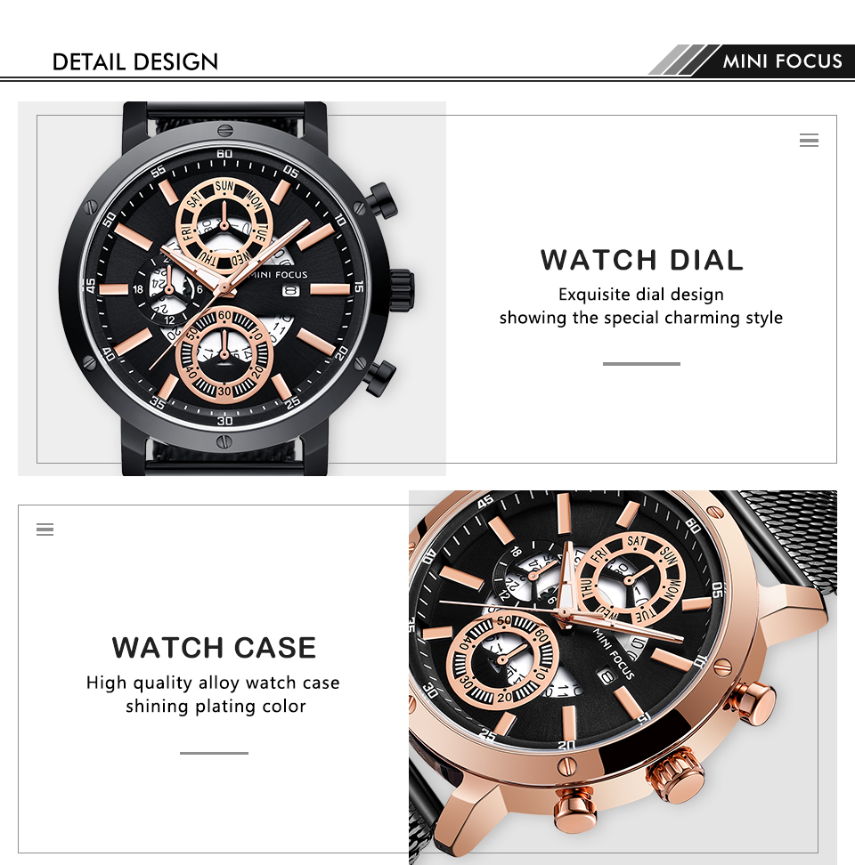 MINIFOCUS Men's Luxury Mesh Strap Business Quartz Watches Top Brand Military Sport Wristwatch Man Relogio Masculino Clock 0190