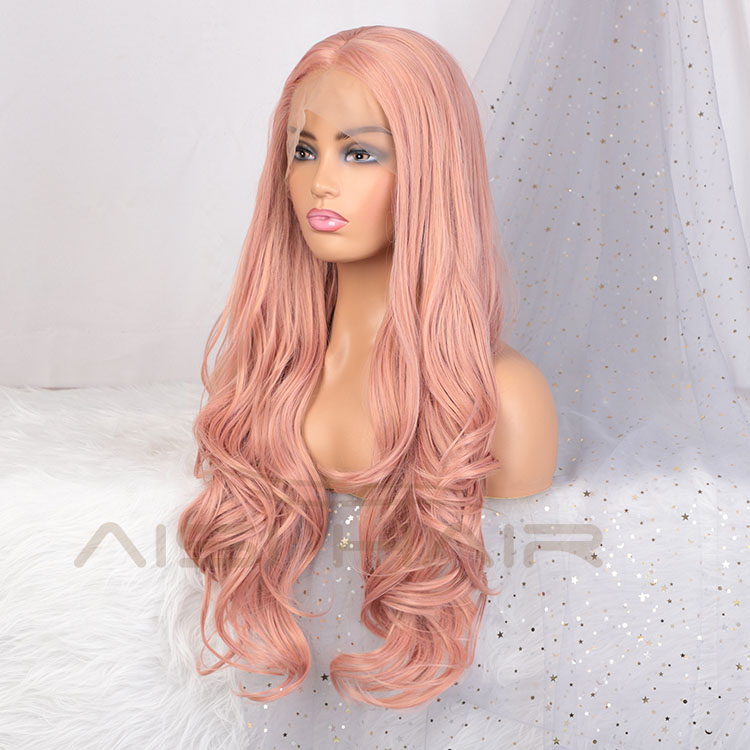 Aisi Hair Popular 26 Inch Long Wavy Pink Wig Swiss Lace Front Wig Cosplay Body Wave Lace Frontal Hair Wigs For White Black Women