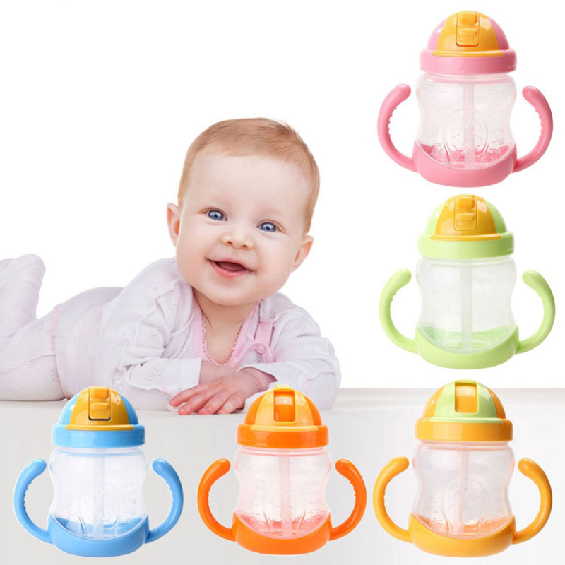 Baby Water Bottle Training Cup with Handle Straw Baby Sippy Cup