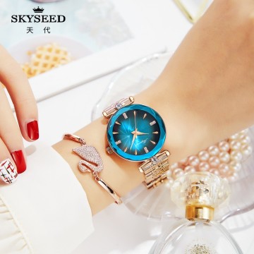 Jam tangan wanita cermin kaca mineral terbaja fesyen SKYSEED
