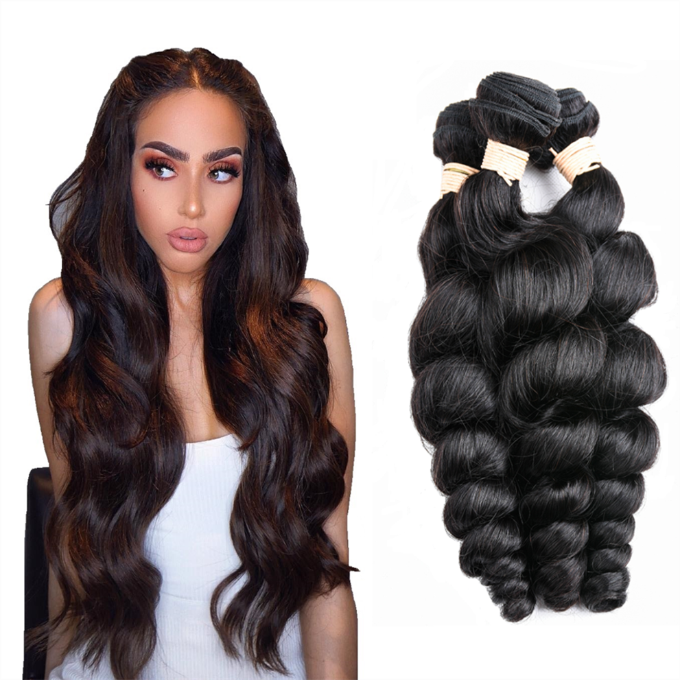 Wholesale excellent quality brazilian virgin human hair bundles black loose wave with lace frontal closure