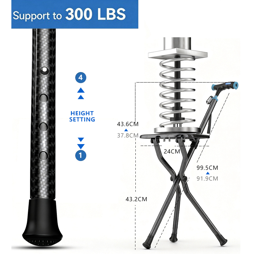 Складная трость из углеродного волокна с сиденьем Трость с регулируемой высотой Деревянная ручка для товаров для пожилых людей Трость с сиденьем2 Carbon Fiber Folding Cane with Seat Adjustable Height Walking Cane Wood Handle for Elderly Products Walking Stick with Seat2