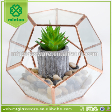 Popular sphere shape copper rim faceted terrarium glass vase