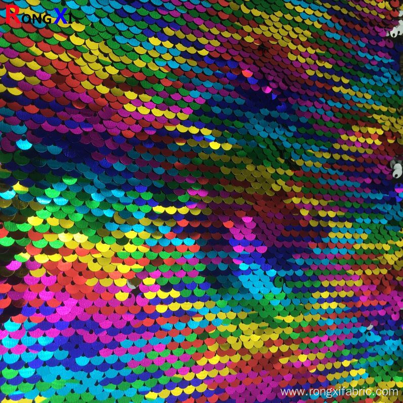 Rainbow Colorful red Sequin Embroidery Fabric