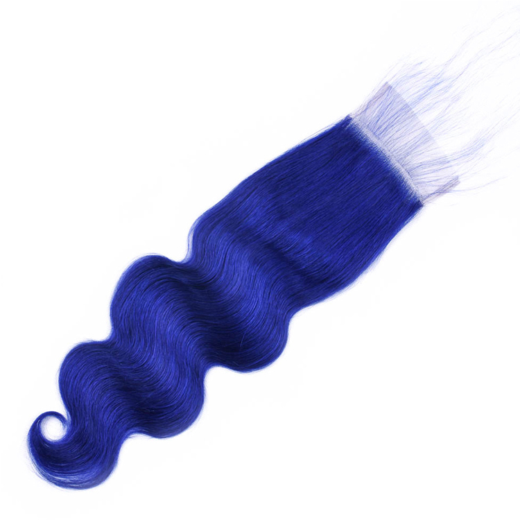 Royal Navy Blue Colour 100% Peruvian Body Wave Human Hair Weave Bundles With Lace Closure, Dark Blue Virgin Sew In Hair Weaving