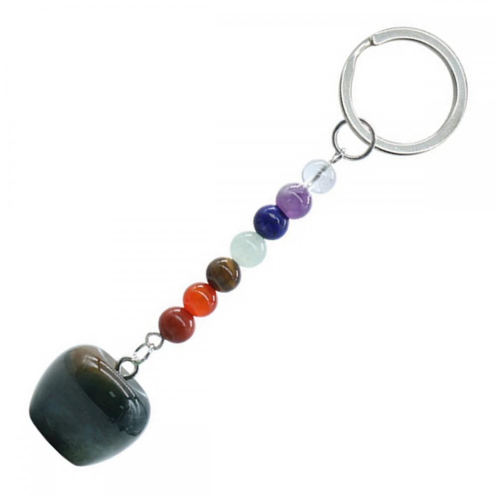 Fancy Jasper 20 mm Gemstone Apple Party Keychain con 7 Chakra Chain