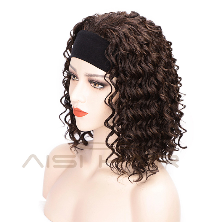 Aisi Hair Short Heat Resistant Synthetic Curly Wigs Half Ladies 3/4 Wig With Headband Brown Wigs Long Straight for Women