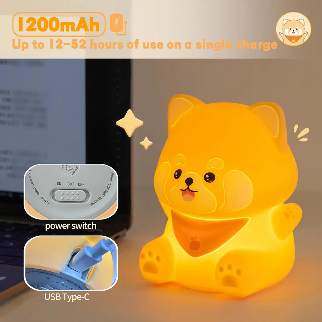 Adorable Rechargeable Red Panda Touch Lamp for Kids′ Rooms
