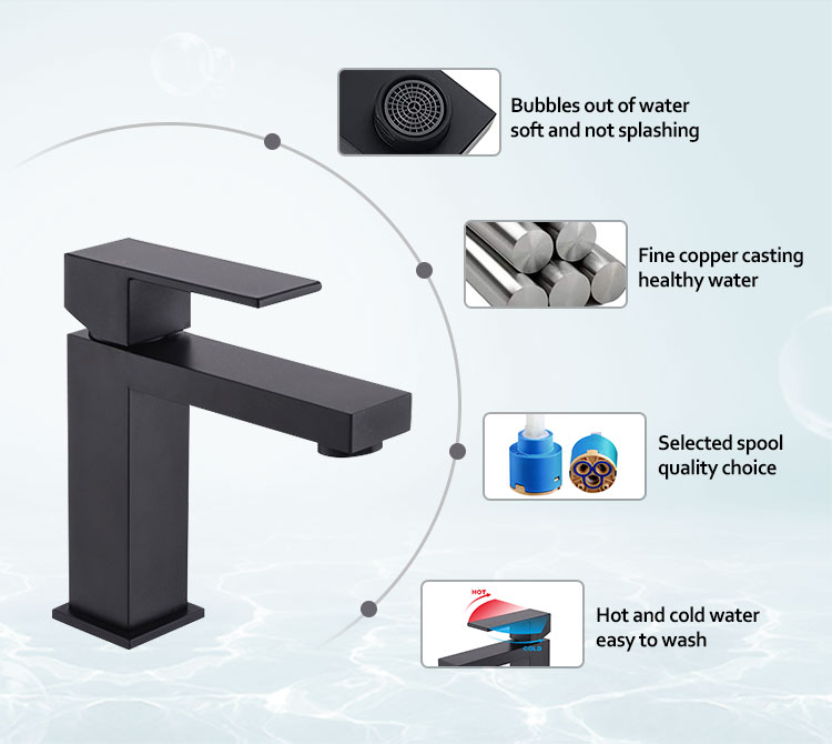 Manufacturer Custom Square Zinc Chrome Brass Hot and Cold Water Mixer Taps Bathroom Basin Faucet with Sink