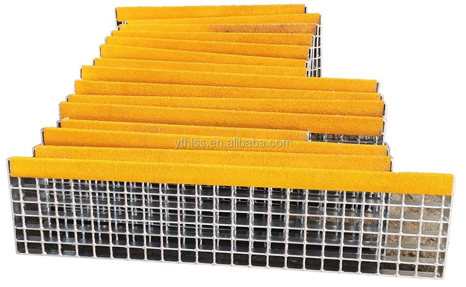 Galvanized Steel Stair Tread with Yellow Abrasive Anti-slip Nosing at Factory Price