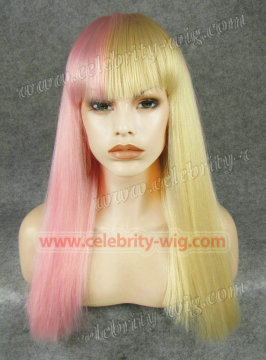 Yaki Straight Long Half Pink Half Blonde Synthetic Lace Front Wig Tyra Banks Wig