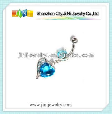 blue cute heart dangle long crysal navel piercing