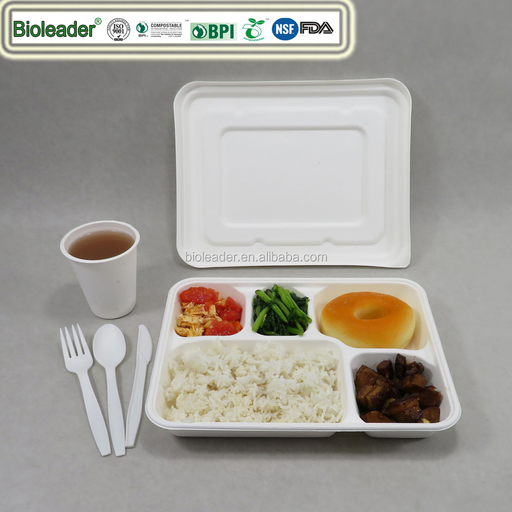 USA Europe Certificated Biodegradable Sugarcane Bagasse 9 inch 3 Compartment Box
