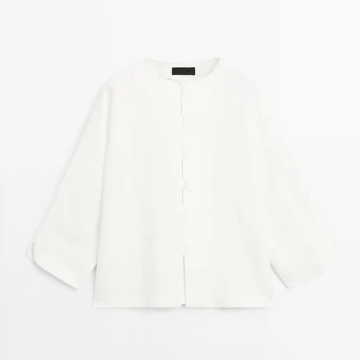 Women's buttoned 100% linen shirt jacket