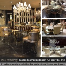 luxury black round marble stainless steel dining table set